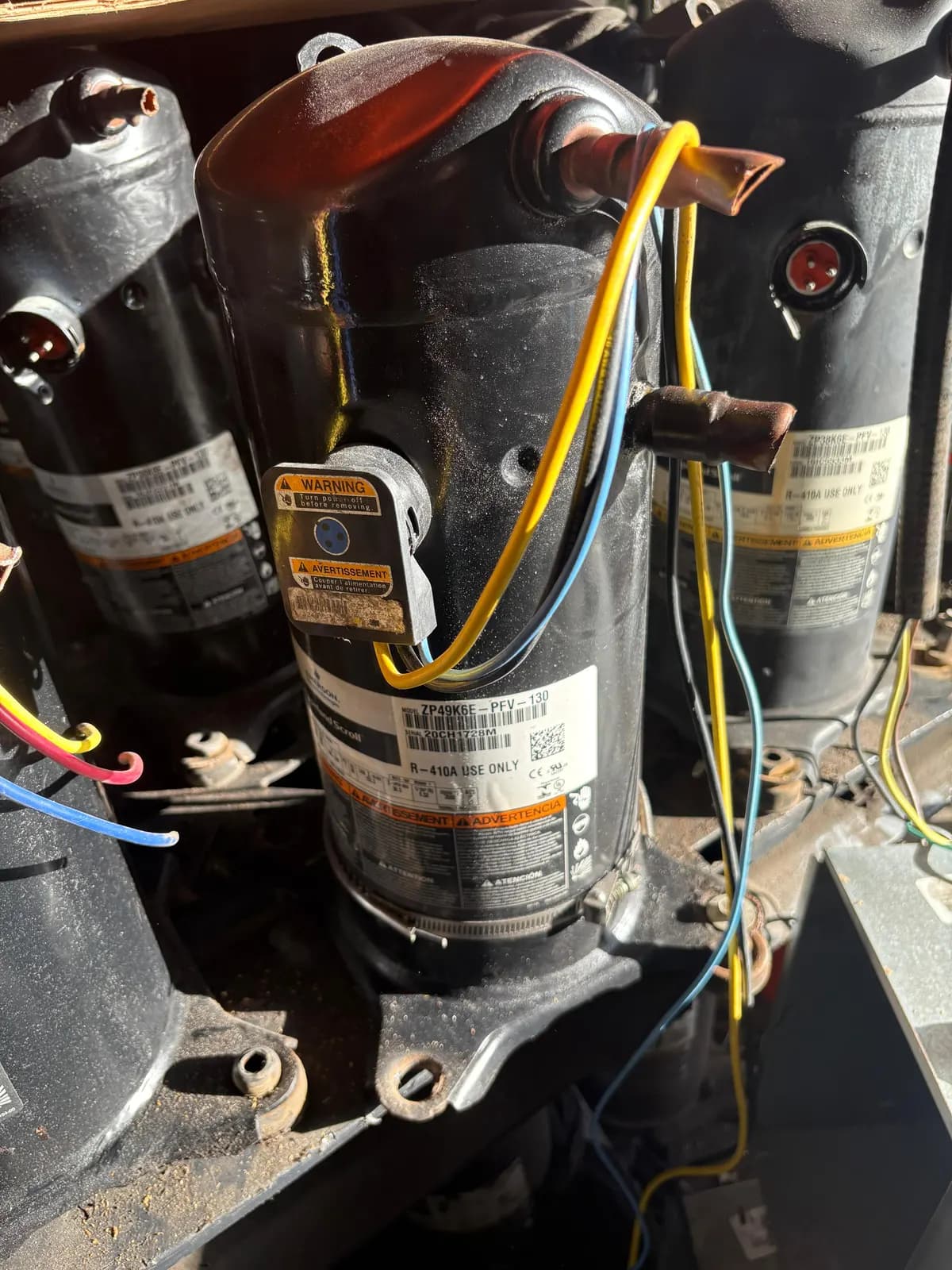 Used Copeland scroll compressor in stock, data plate showing model and serial number (3 of 8)
